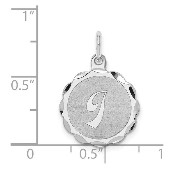Sterling Silver, Sarah Collection 15mm Brocaded Disc Initial I Pendant - Picture 4 of 6